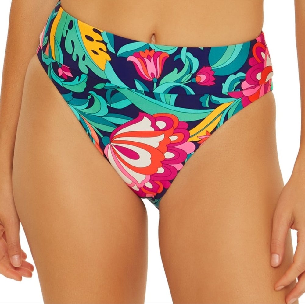 NWT TRINA TURK HI WAIST REVERSIBLE INDIA GARDEN BIKINI BOTTOMS SIZE 12